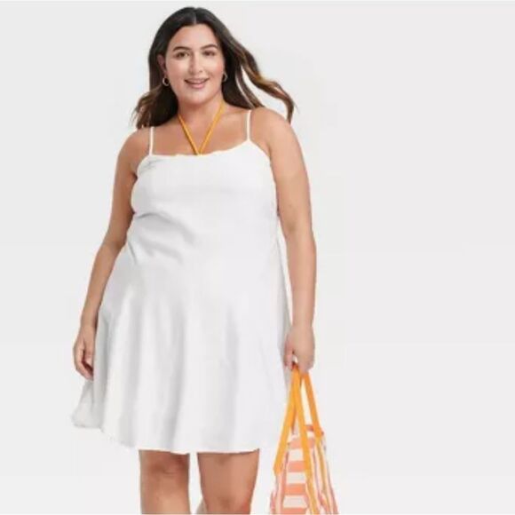 🆕💃🏽Beach Bungalow Linen Mini Dress - White - Picture 1 of 4